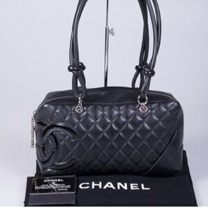 CHANEL CAMBON BOWLING BAG QUILTED LEATHER IN BLACK